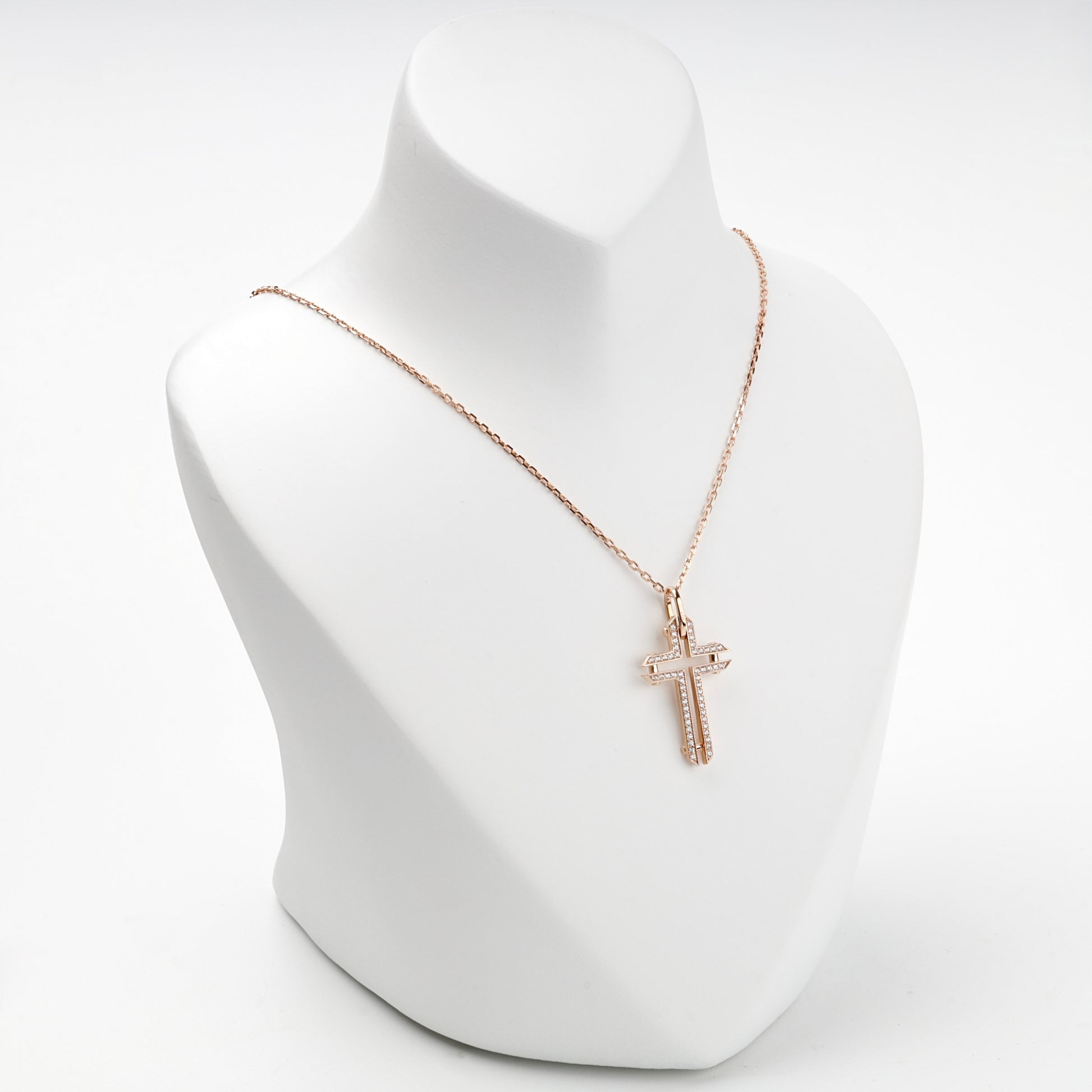 Rose Gold 14K (585) geometric cubic zirconia cross pendant, product view 5 — Kabluchka