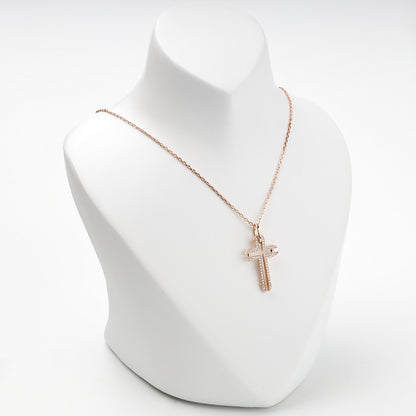Rose Gold 14K (585) geometric cubic zirconia cross pendant, product view 5 — Kabluchka