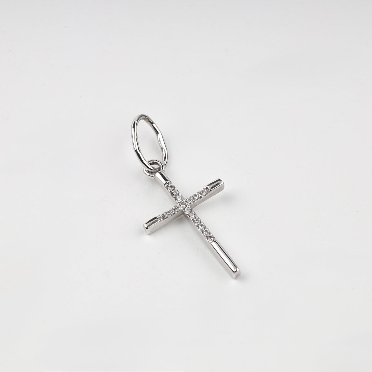 White Gold 14K (585) Cubic Zirconia Cross Pendant, product view 1 — Kabluchka