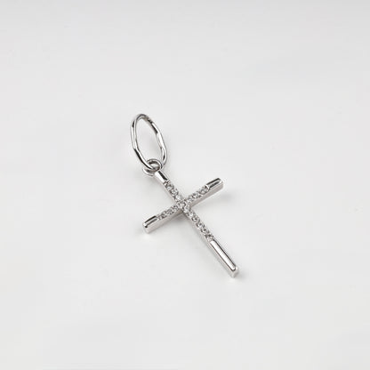 White Gold 14K (585) Cubic Zirconia Cross Pendant, product view 1 — Kabluchka