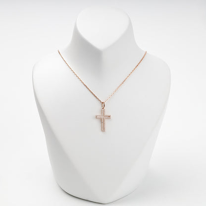 Rose Gold 14K (585) cubic zirconia outline cross pendant, product view 3 — Kabluchka