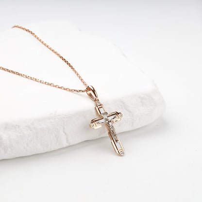 Gold crucifix pendant with white enamel on chain for styling — Kabluchka