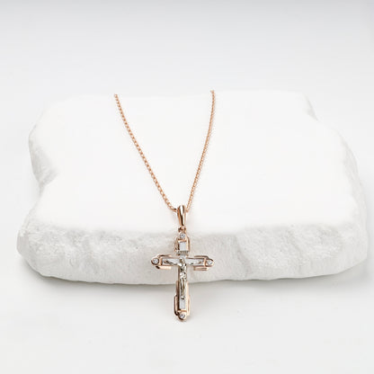 White enamel and cubic zirconia cross pendant, front view — Kabluchka