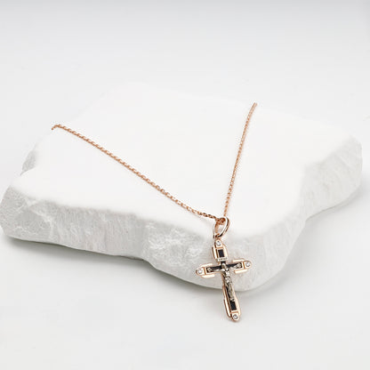 Gold crucifix pendant with black enamel on chain for styling — Kabluchka
