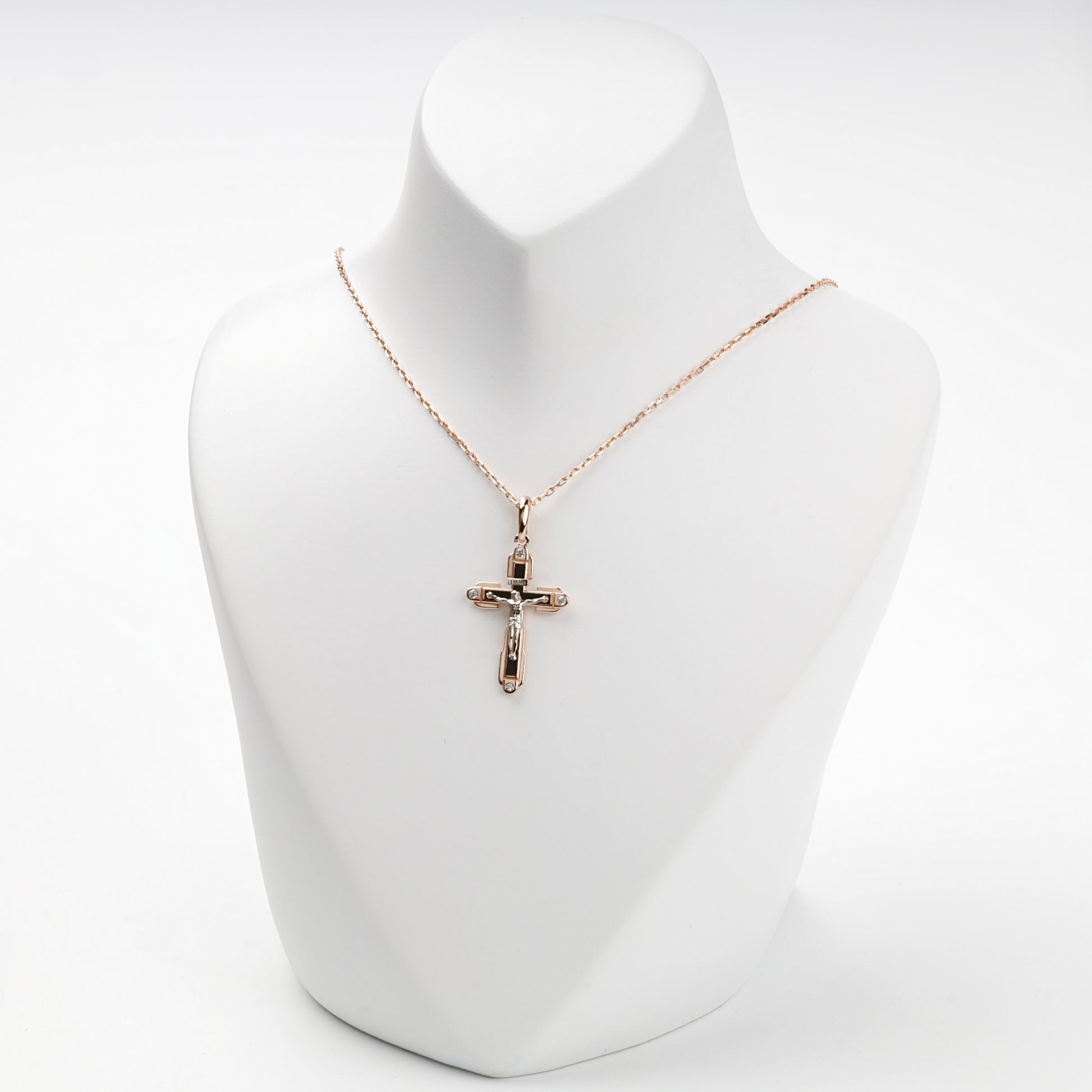 Gold 585 black enamel cross, side profile — Kabluchka