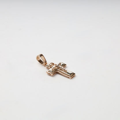 Two-tone Gold 14K (585) layered Orthodox crucifix pendant — front view — Kabluchka