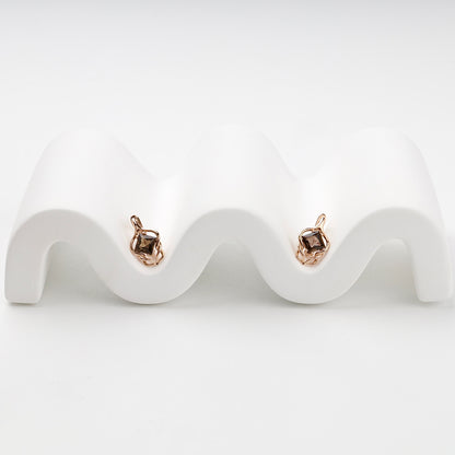 Rose Gold 585 smoky quartz earrings, styled pair view