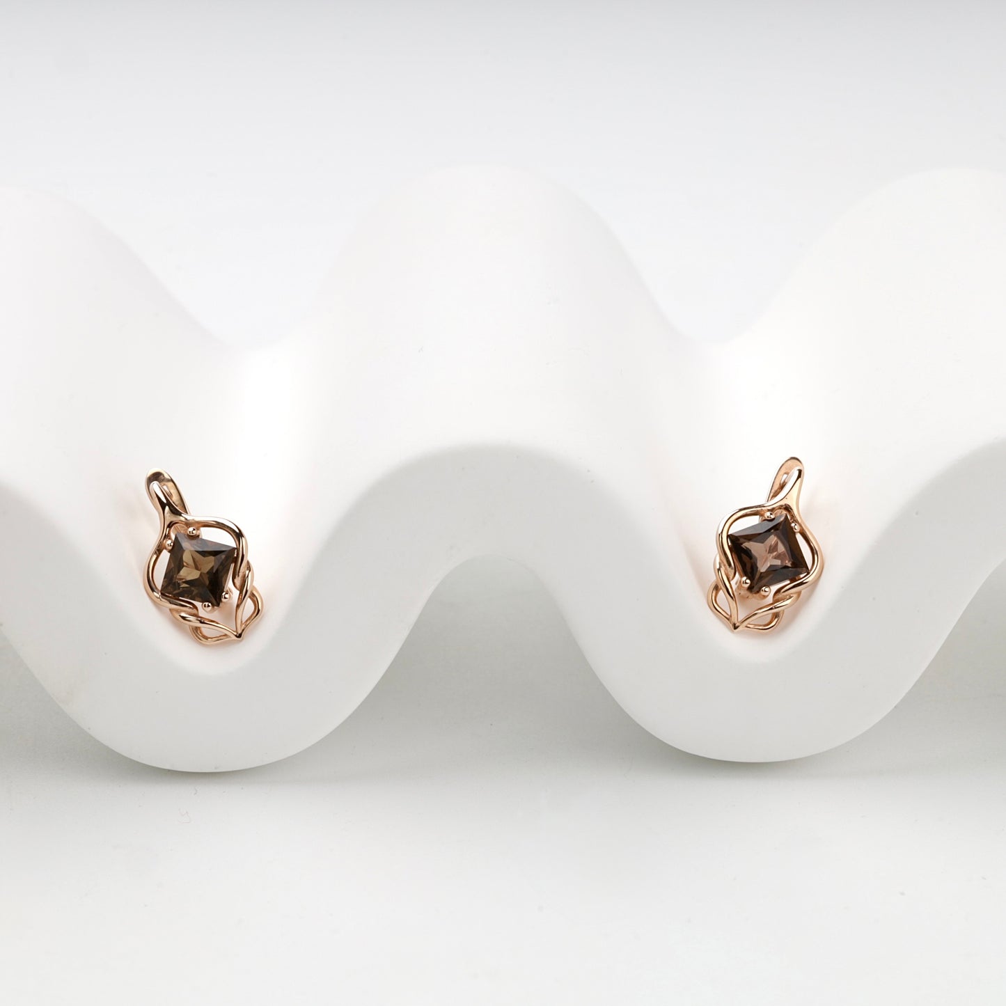 Square-cut smoky quartz earrings in openwork rose gold settings