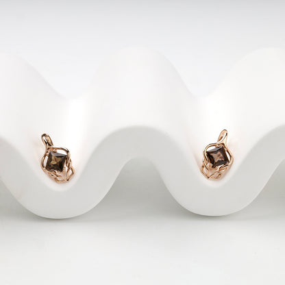 Square-cut smoky quartz earrings in openwork rose gold settings