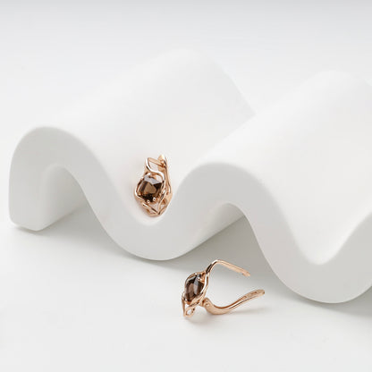 Rose Gold smoky quartz earrings with English-lock closures