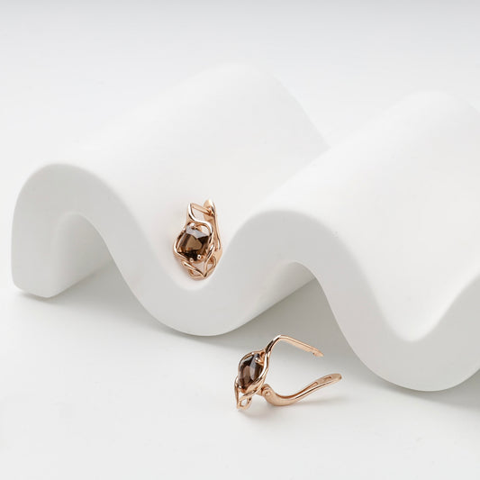 Rose Gold smoky quartz earrings with English-lock closures