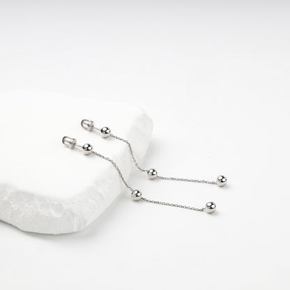 Pair of rhodium-plated silver ball chain threader earrings — Kabluchka