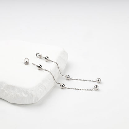 Silver 925 threader earrings with polished ball stations and screw backs — Kabluchka
