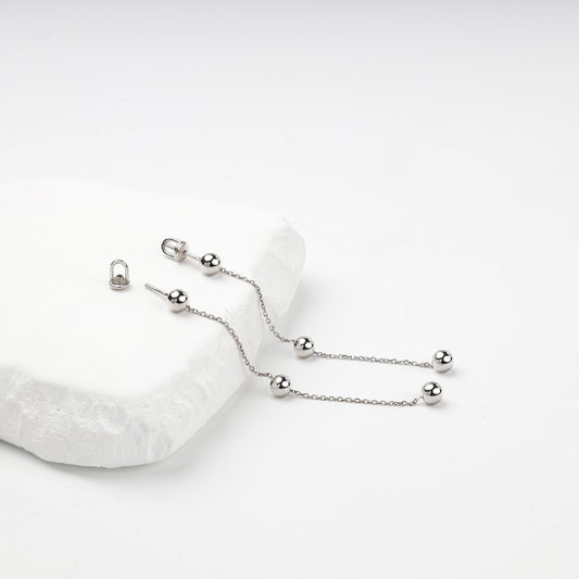 Silver 925 threader earrings with polished ball stations and screw backs — Kabluchka