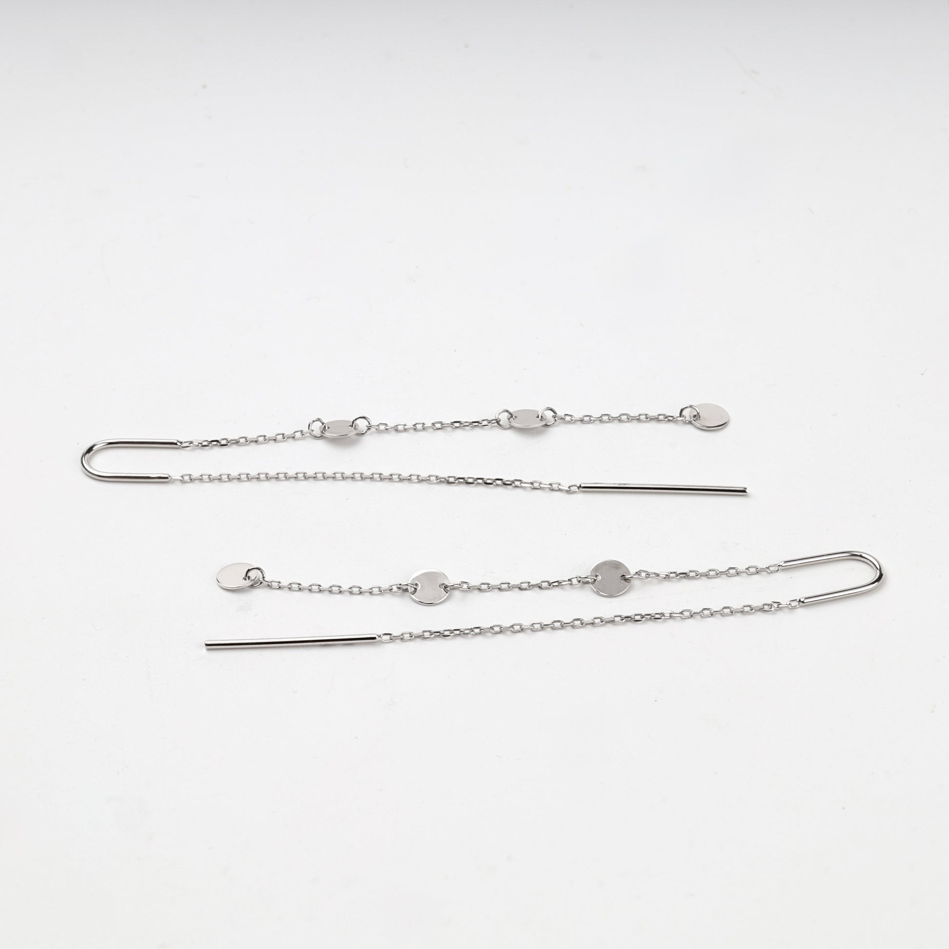 Silver 925 disc chain threader earrings, product view 5 — Kabluchka