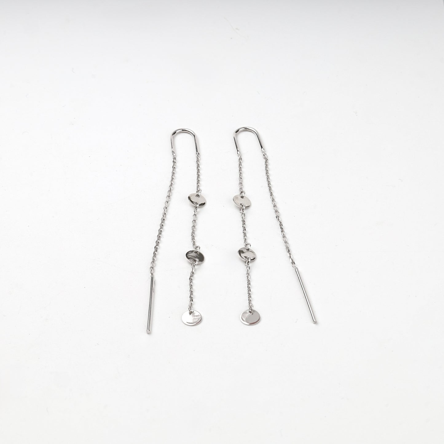 Silver 925 disc chain threader earrings, product view 4 — Kabluchka