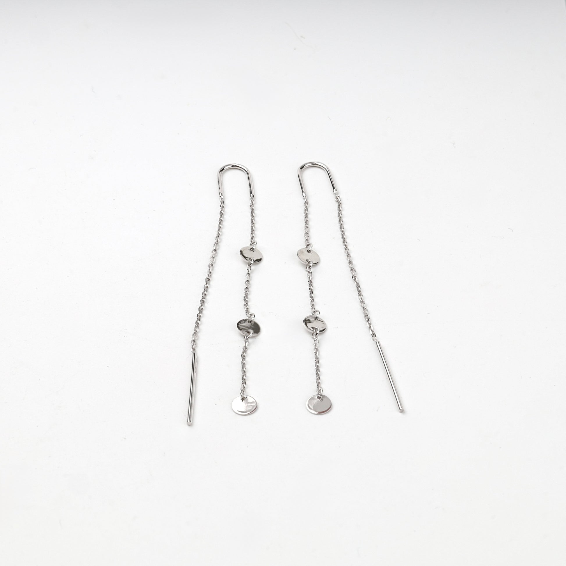 Silver 925 disc chain threader earrings, product view 4 — Kabluchka