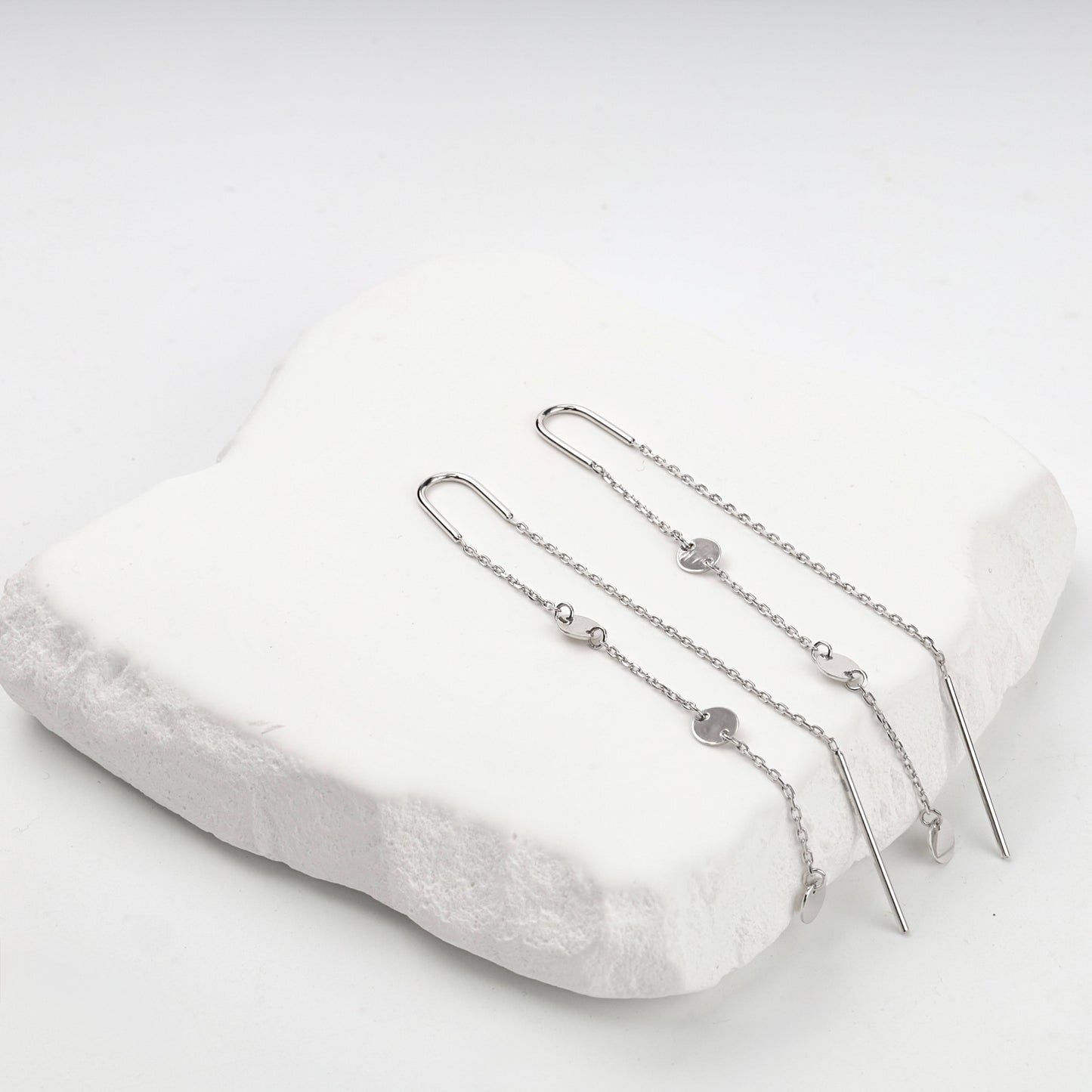 Silver 925 disc chain threader earrings, product view 3 — Kabluchka