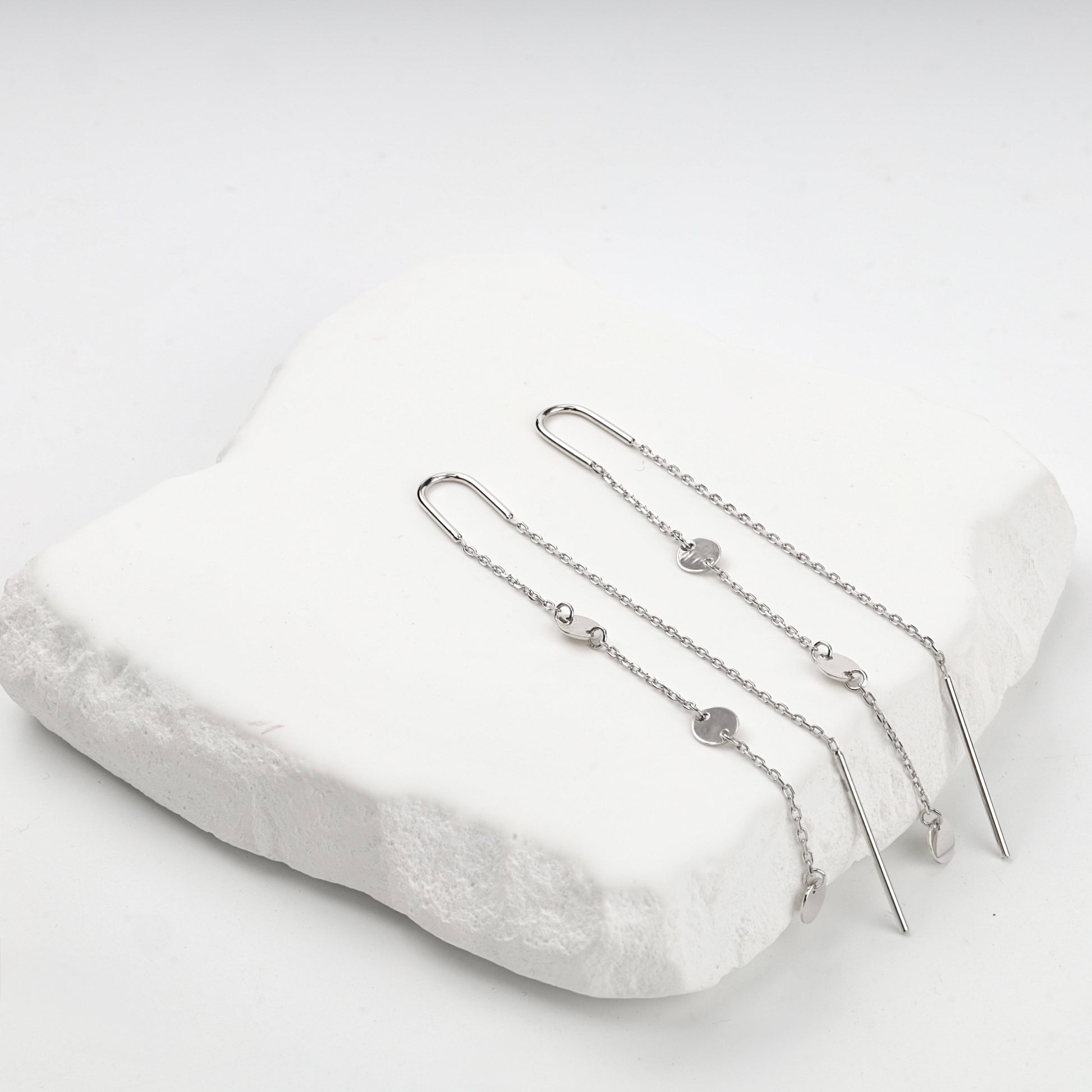 Silver 925 disc chain threader earrings, product view 3 — Kabluchka