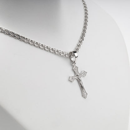 Silver 925 textured Orthodox crucifix pendant — styled on chain — Kabluchka