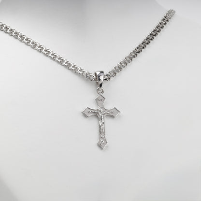 Silver 925 textured Orthodox crucifix pendant — reverse inscription detail — Kabluchka