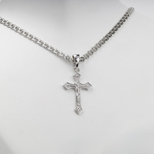 Silver 925 textured Orthodox crucifix pendant — reverse inscription detail — Kabluchka