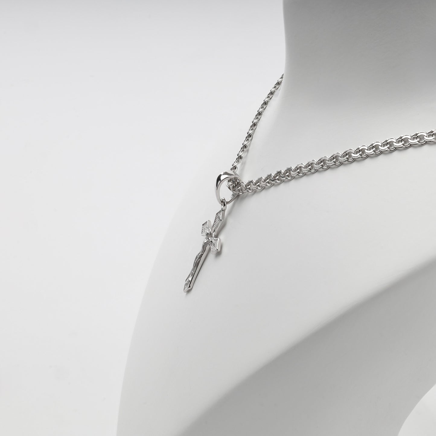 Silver 925 textured Orthodox crucifix pendant — angled view — Kabluchka