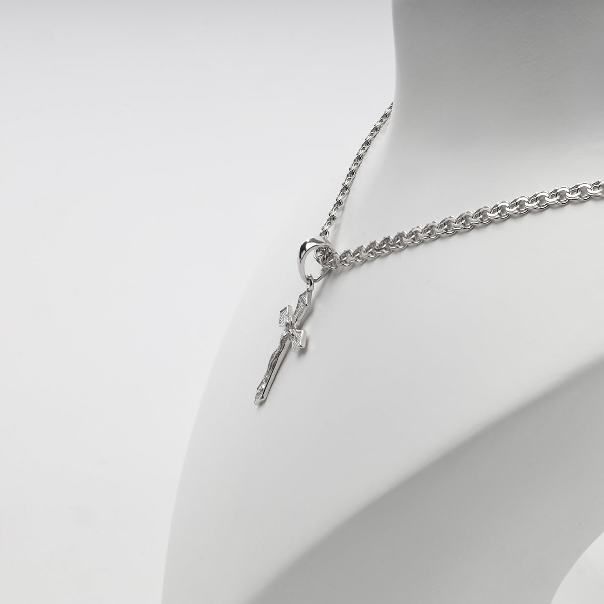 Silver 925 textured Orthodox crucifix pendant — angled view — Kabluchka