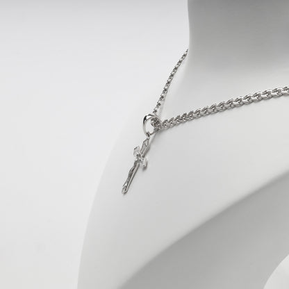 Silver 925 textured Orthodox crucifix pendant — angled view — Kabluchka