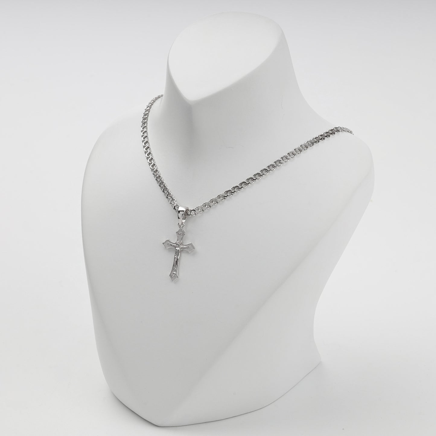 Silver 925 textured Orthodox crucifix pendant — front close-up — Kabluchka