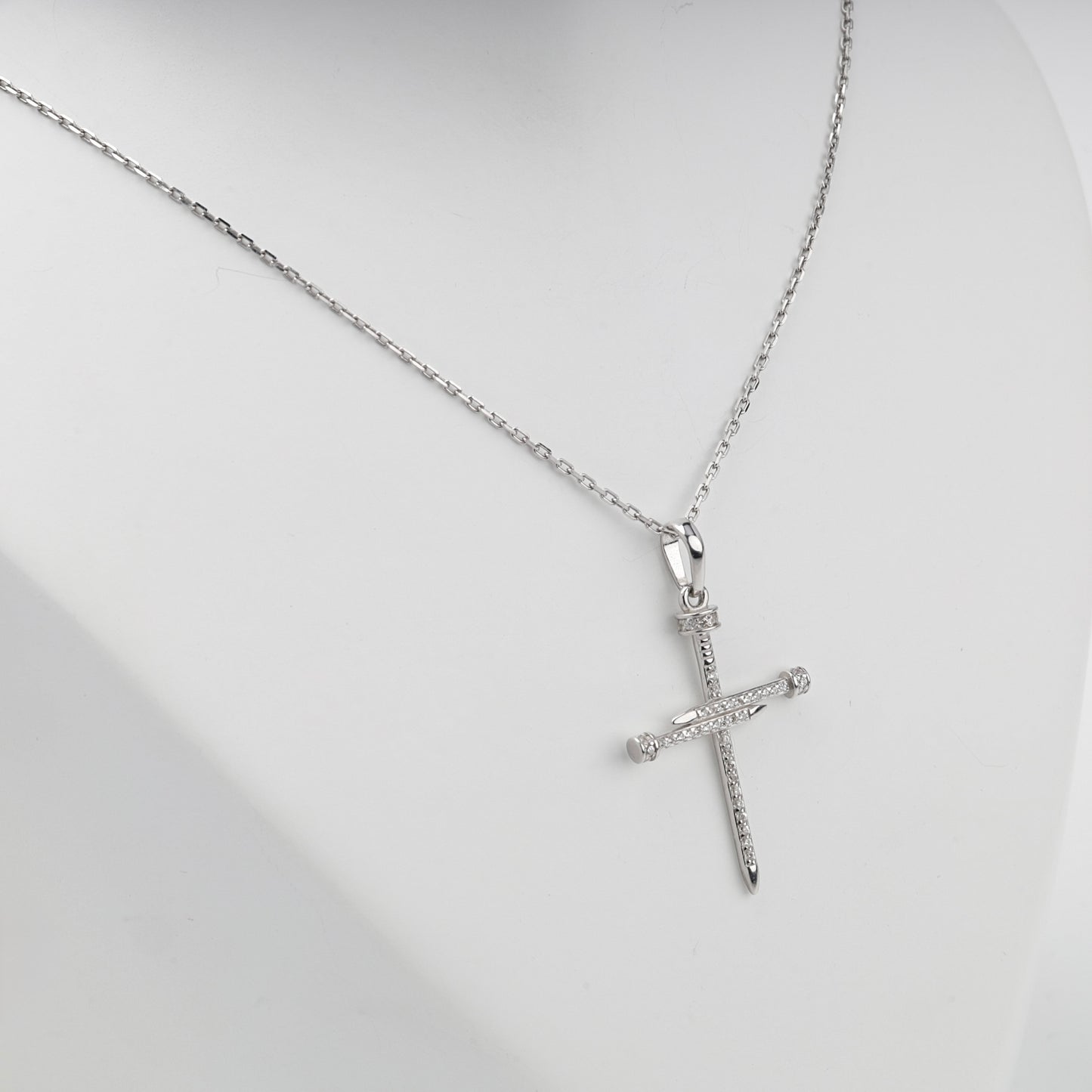 Silver 925 zirconia nail cross pendant on chain — Kabluchka