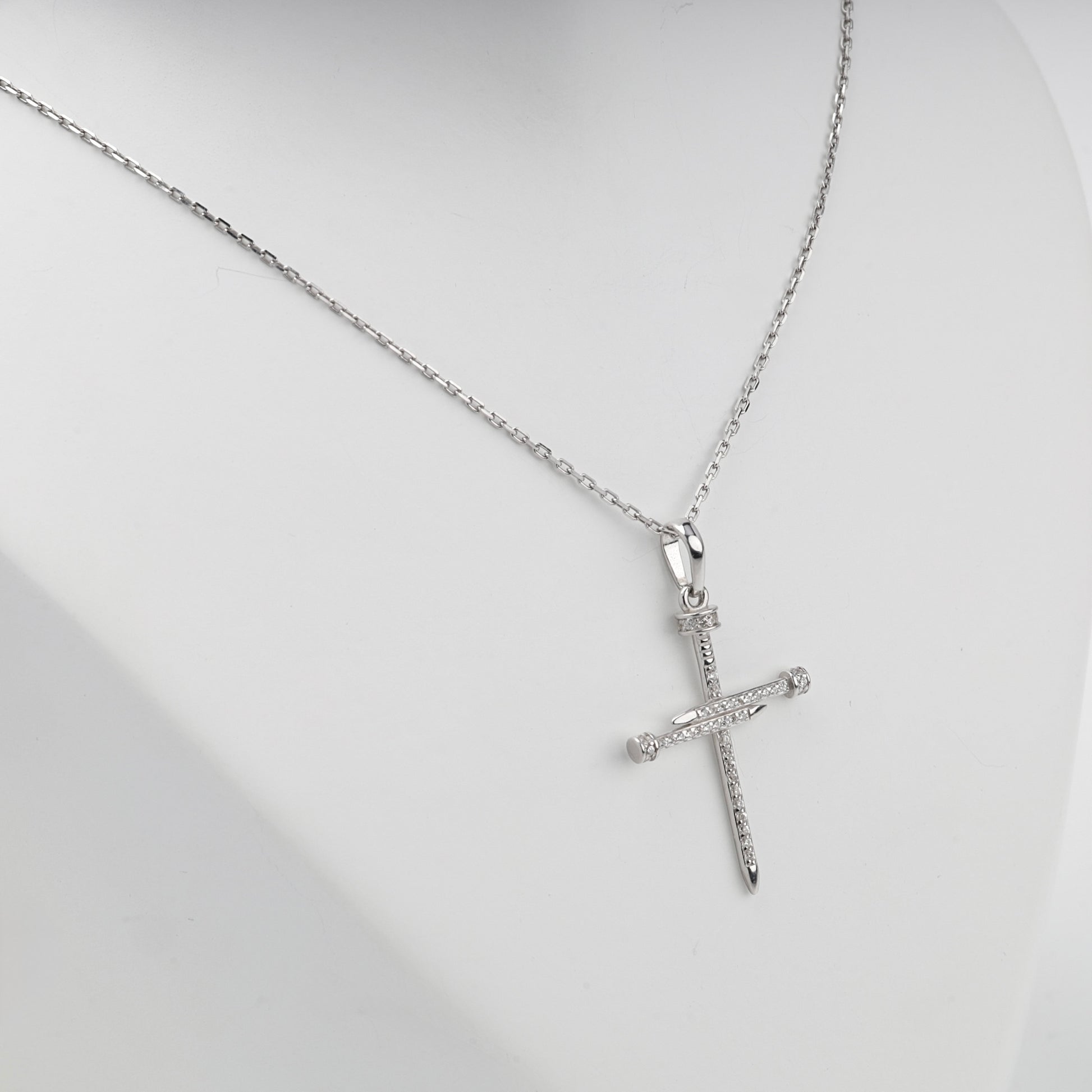 Silver 925 zirconia nail cross pendant on chain — Kabluchka