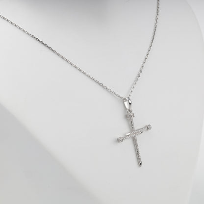 Silver 925 zirconia nail cross pendant on chain — Kabluchka