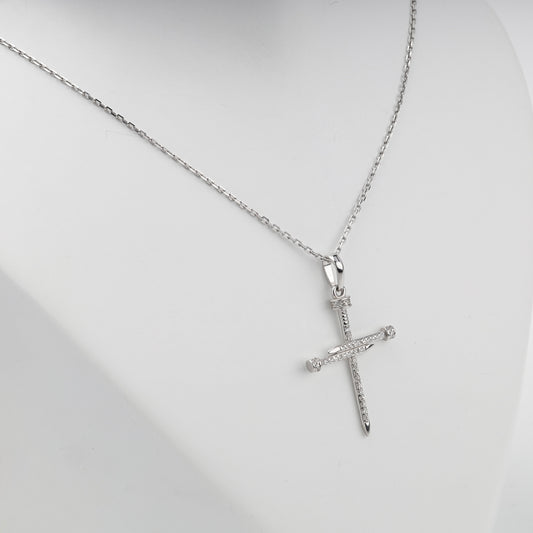 Silver 925 zirconia nail cross pendant on chain — Kabluchka