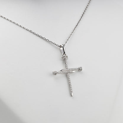 Silver 925 cubic zirconia nail cross pendant — front detail — Kabluchka
