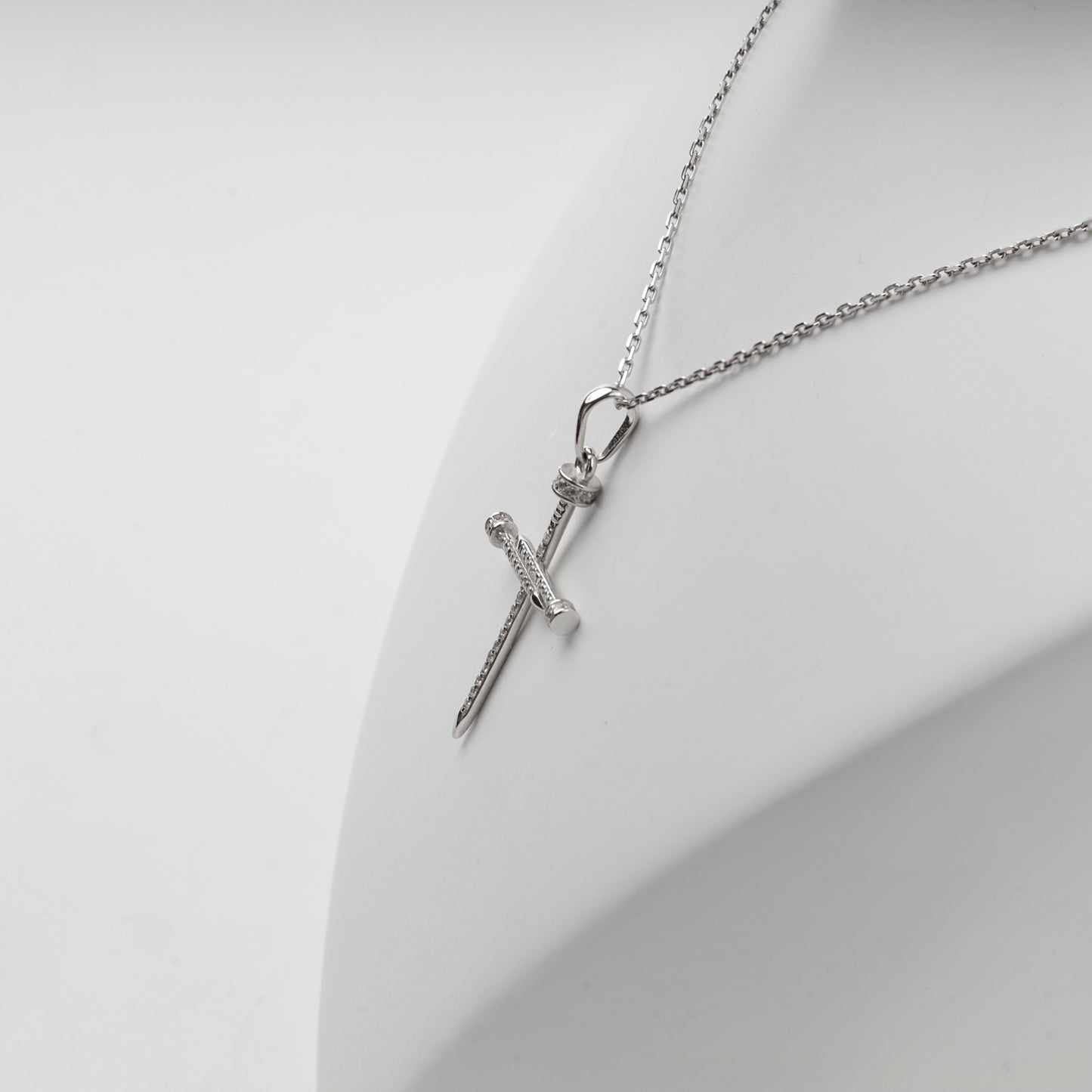Silver 925 nail cross pendant — side and reverse view — Kabluchka