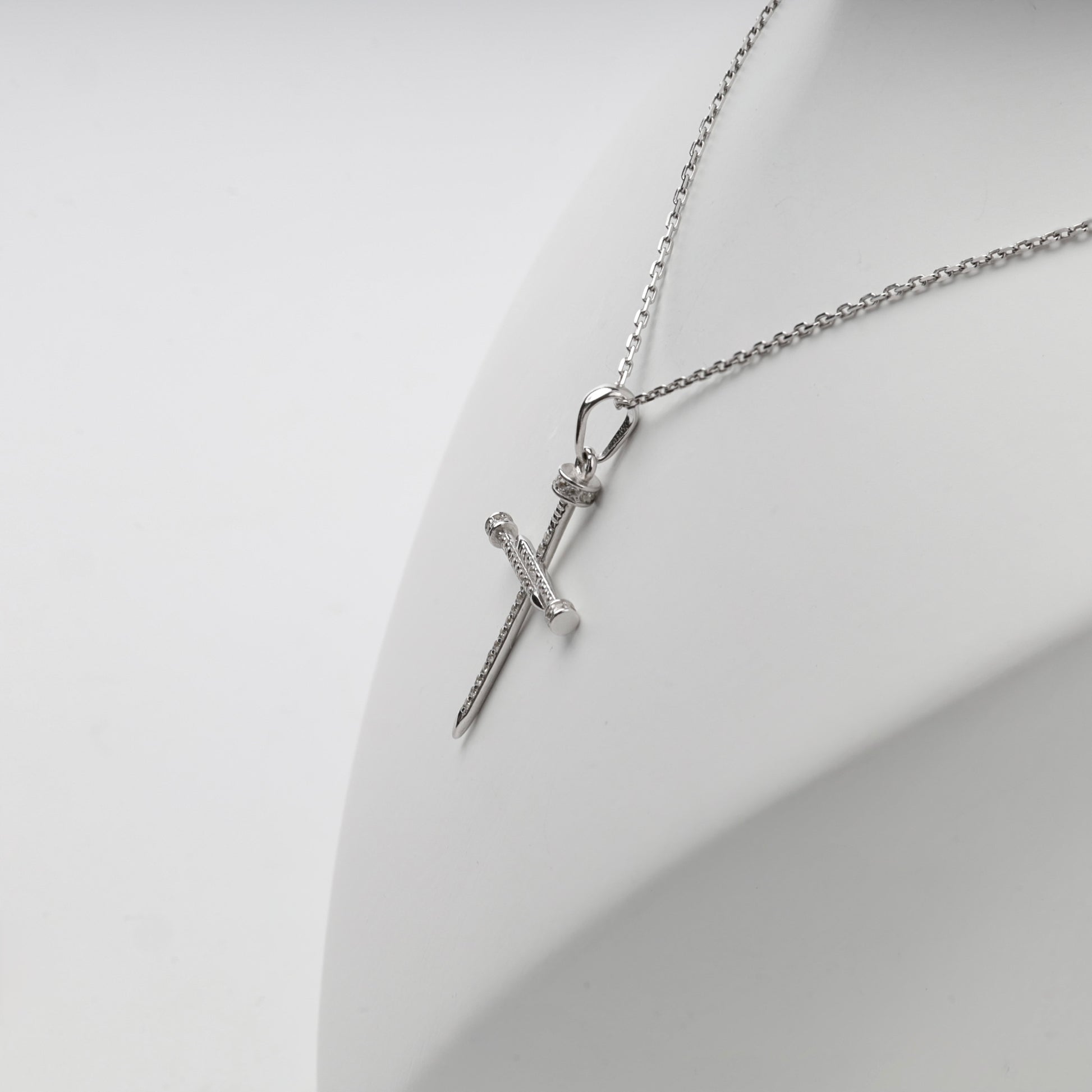 Silver 925 nail cross pendant — side and reverse view — Kabluchka