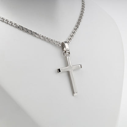 Silver 925 polished cross pendant with reverse inscription — angled view — Kabluchka