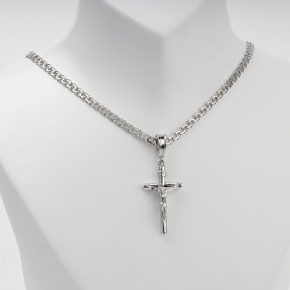 Slender Silver 925 crucifix pendant with sculpted Jesus figure