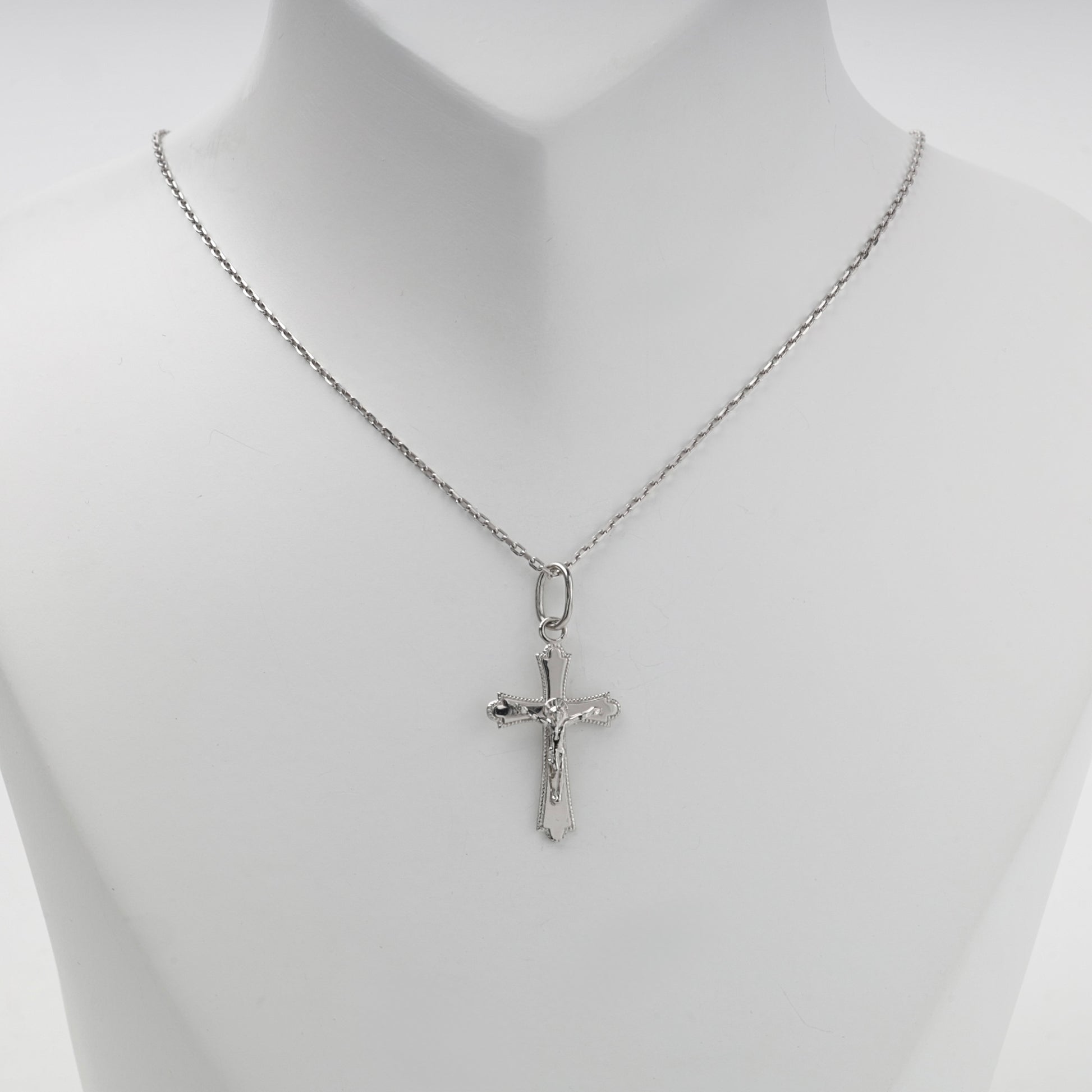 Silver 925 decorative-edge Orthodox crucifix pendant — styled on chain — Kabluchka