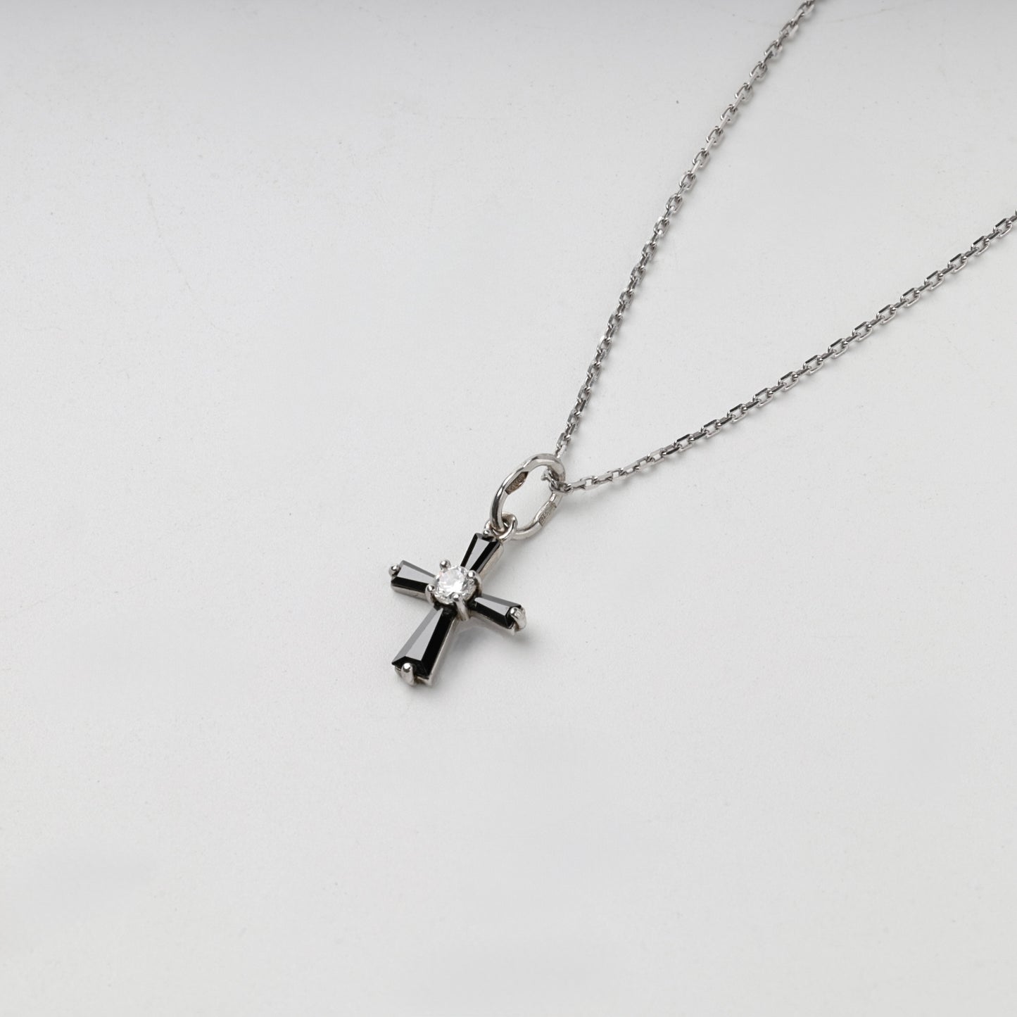 Silver 925 black and clear cubic zirconia cross pendant — styled on chain — Kabluchka