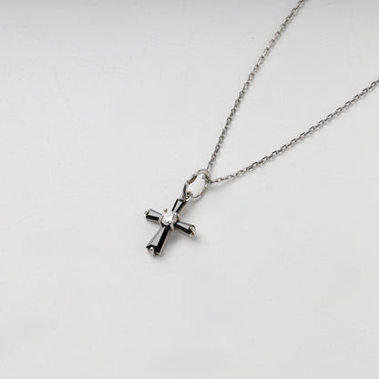 Silver 925 black and clear cubic zirconia cross pendant — styled on chain — Kabluchka
