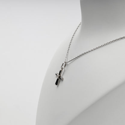 Silver 925 black and clear cubic zirconia cross pendant — angled view — Kabluchka