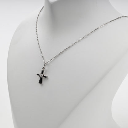 Silver 925 black and clear cubic zirconia cross pendant — display view — Kabluchka
