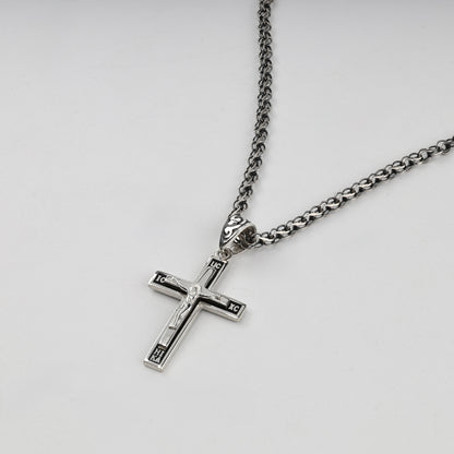 Silver 925 black enamel crucifix pendant on chain — back view — Kabluchka