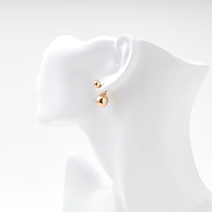 Rose Gold 585 Double Ball Drop Earrings on ear — 2/0026 — Kabluchka