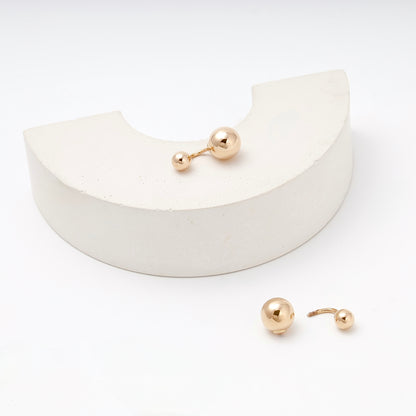 Rose Gold 585 Double Ball Drop Earrings detail view — Kabluchka