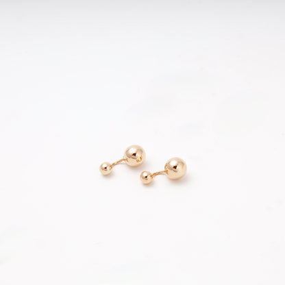 Rose Gold 585 Double Ball Drop Earrings flat lay — Kabluchka