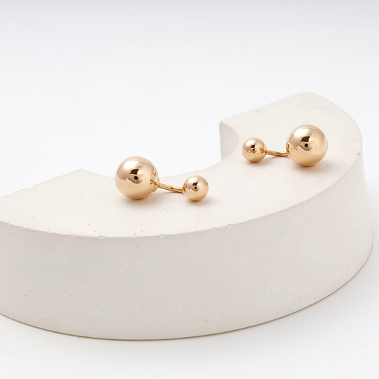 Rose Gold 585 Double Ball Drop Earrings pair on display — Kabluchka