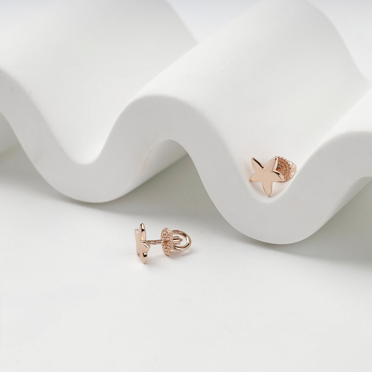 Rose Gold 14K (585) Star Stud Earrings, product view 3 — Kabluchka